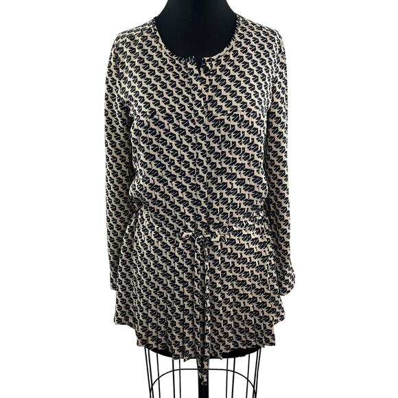 Anthropologie Maeve Black White Selva Tunic Top Drop Waist Pleated Blouse Sz XS - Picture 1 of 10